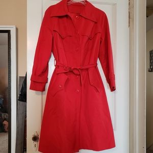Vintage Red Belted Trench Coat by Drizzle Size 12